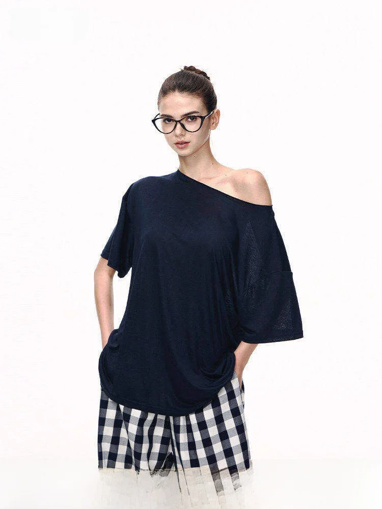 

JLAUNT Women's Summer Slim Fit Lazy Girl ort Sve T-irt Casual Loose Sle oulder Design Pure Color Commute Sle