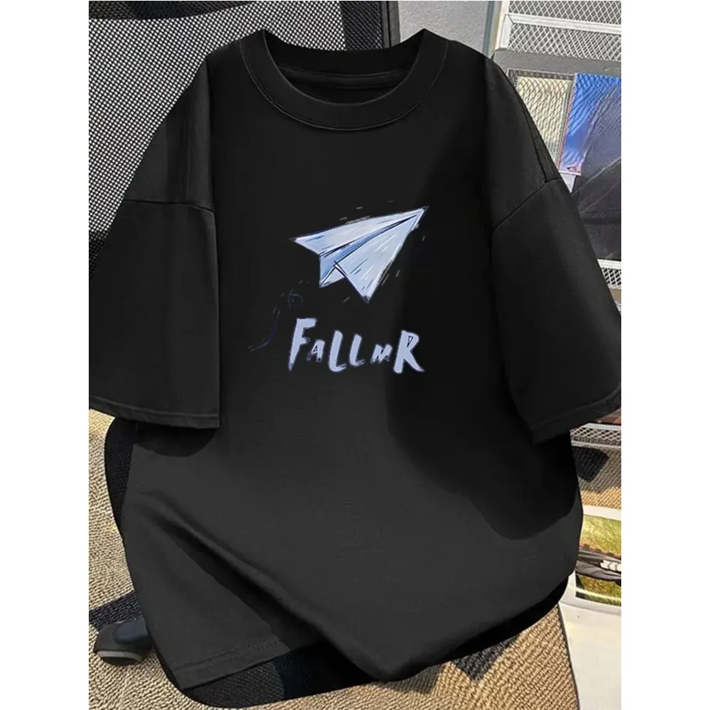 

Женская хлопковая футболка с принтом, топ с короткими рукавами и рисунком самолета, повседневная модная рубашка с широким вырезом и принтом