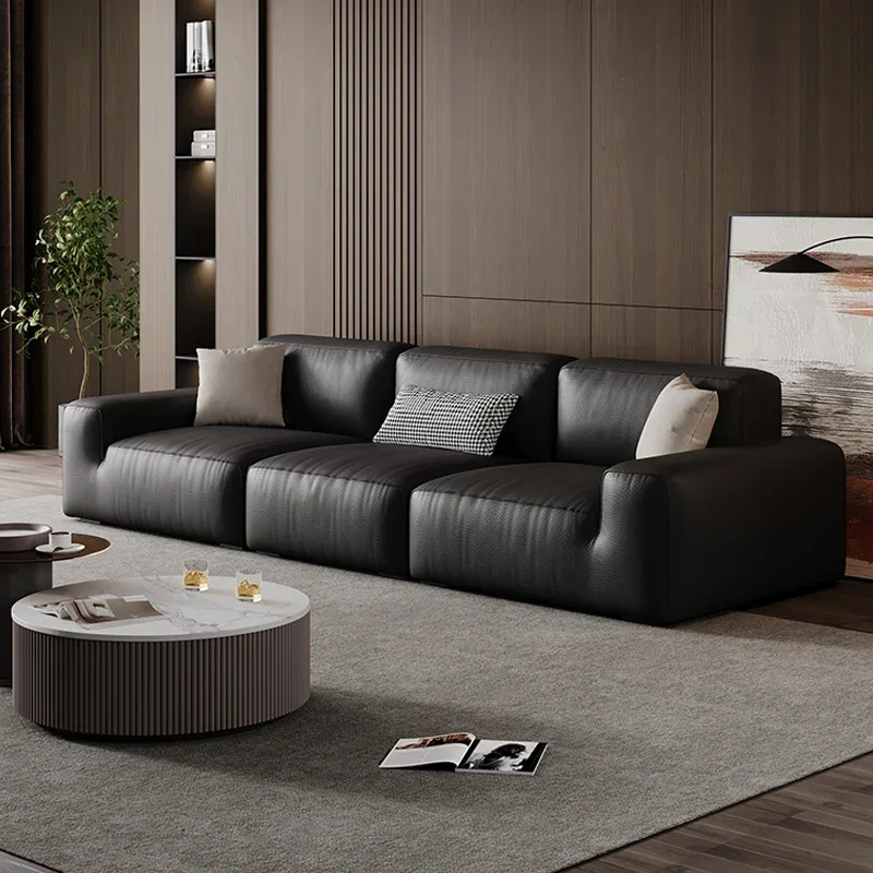 

Large and Small Apartment Type Nordic Style European Style Big Black Cow Leather Sofa