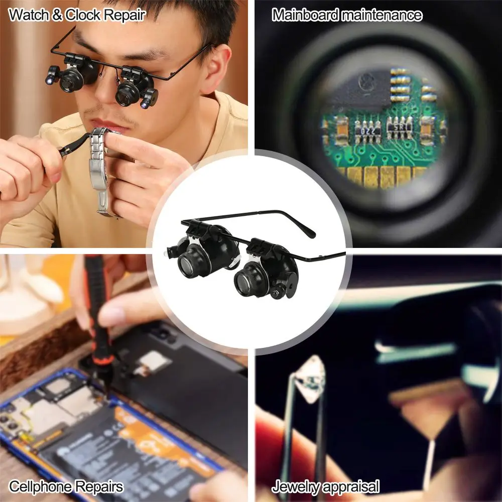 Head Mounted Professional Magnifier Jeweler Inspect Tool Watch Repair 20X Magnifier Double Eye Glasses Type