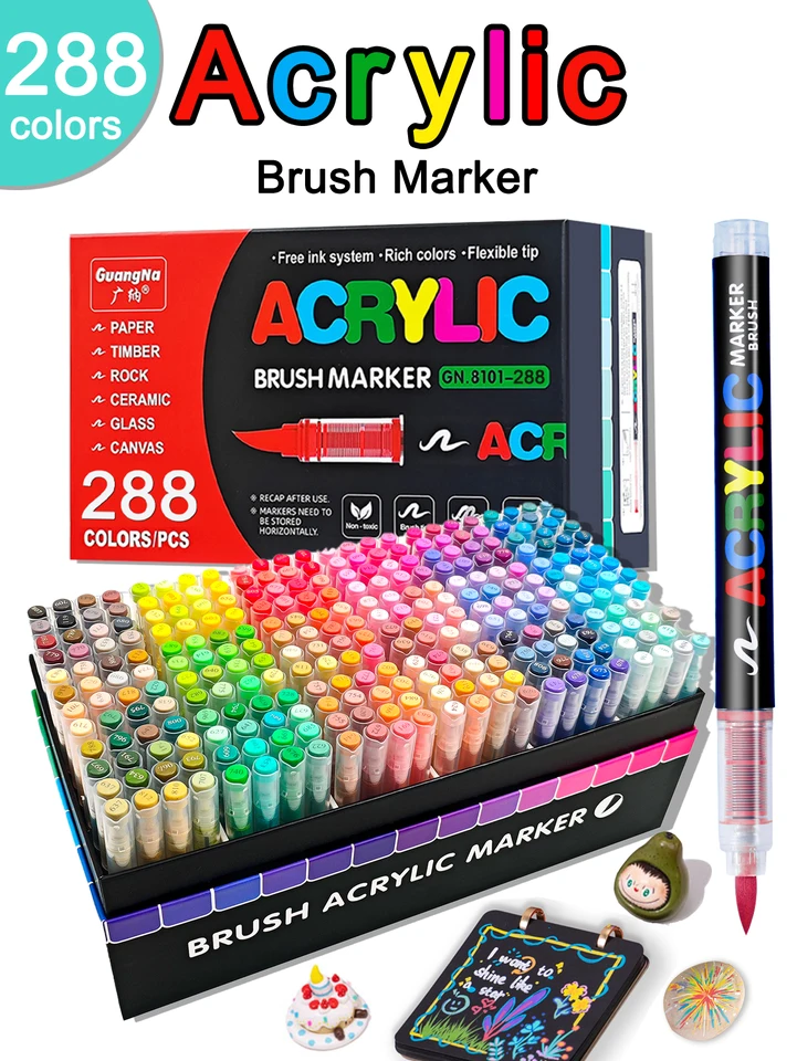 GuangNa【288色 アクリルマーカーセット】 Guangna 288 Colors Acrylic Marker Pen Set,Direct Liquid Marker