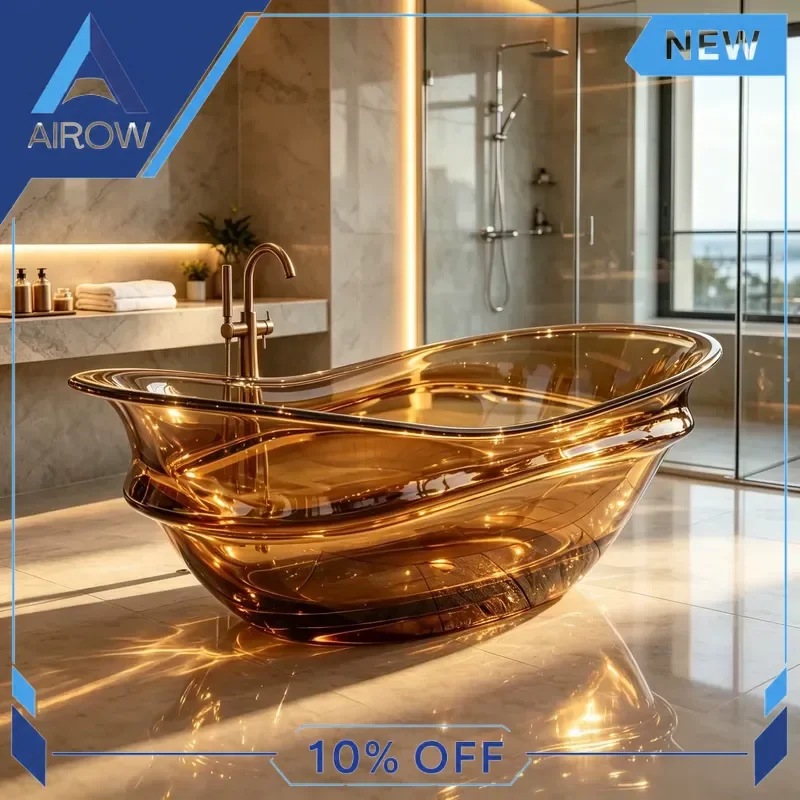for Luxury Amber Transparent Resin Freestanding Bathtub Curved Wave Shape Crystal Gloss Soaking Tub Villa Designer Bathroom