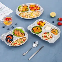 Stainless Steel Bowl Toddlers Plate Placemat Food Dinner Trays Kid Feeding Mat Child Food Feeding Tray Compartment Container