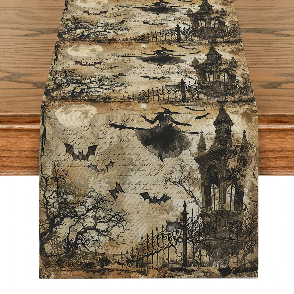 Witch Moon Tree Bat Table Runner Dresser Decor for Kitchen Holiday Party Table Runners Home Dining Room Kitchen Table Decoration