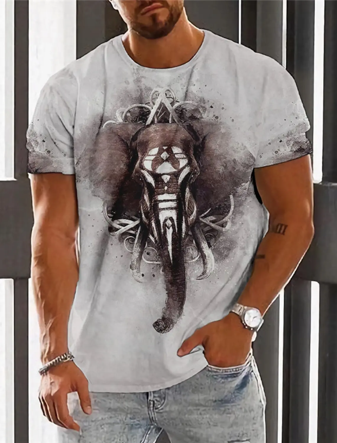 Men\'s Summer Short sleeved Cool Beast Pattern Street Clothing Loose and Breathable O-Neck Fashion Trendy Men’s Tops Retro Animal