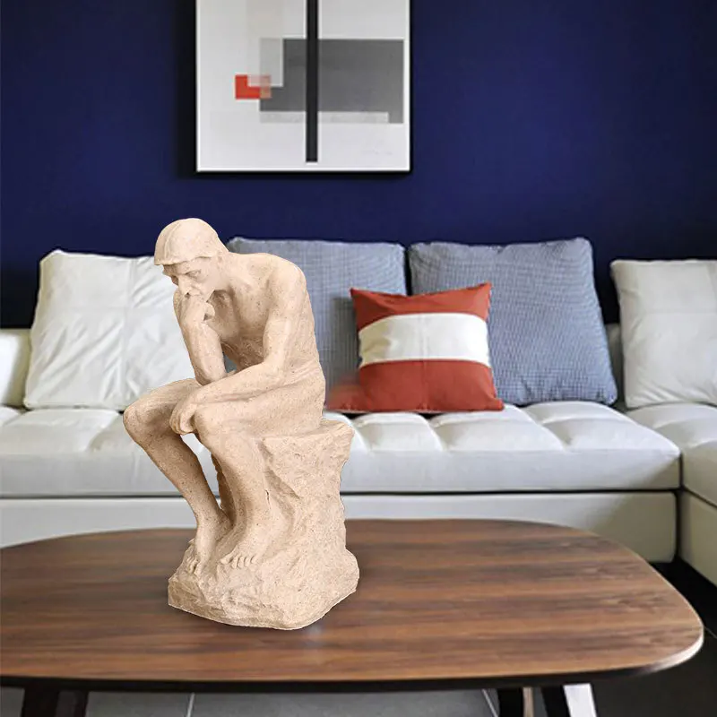 European-Style 'The Thinker' Sculpture– Vintage Bronze Statue for Bookshelf/TV Cabinet Decor (Luxury