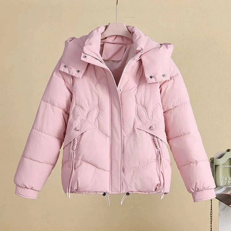 2025 ฤดูใบไม้ร่วงฤดูหนาวใหม่ลงเสื้อแจ็คเก็ตผ้าฝ้ายผู้หญิงเกาหลีผ้าฝ้ายเบาะหนา WARM Hooded Parkas สั้นหญิง Casual Lady Tops