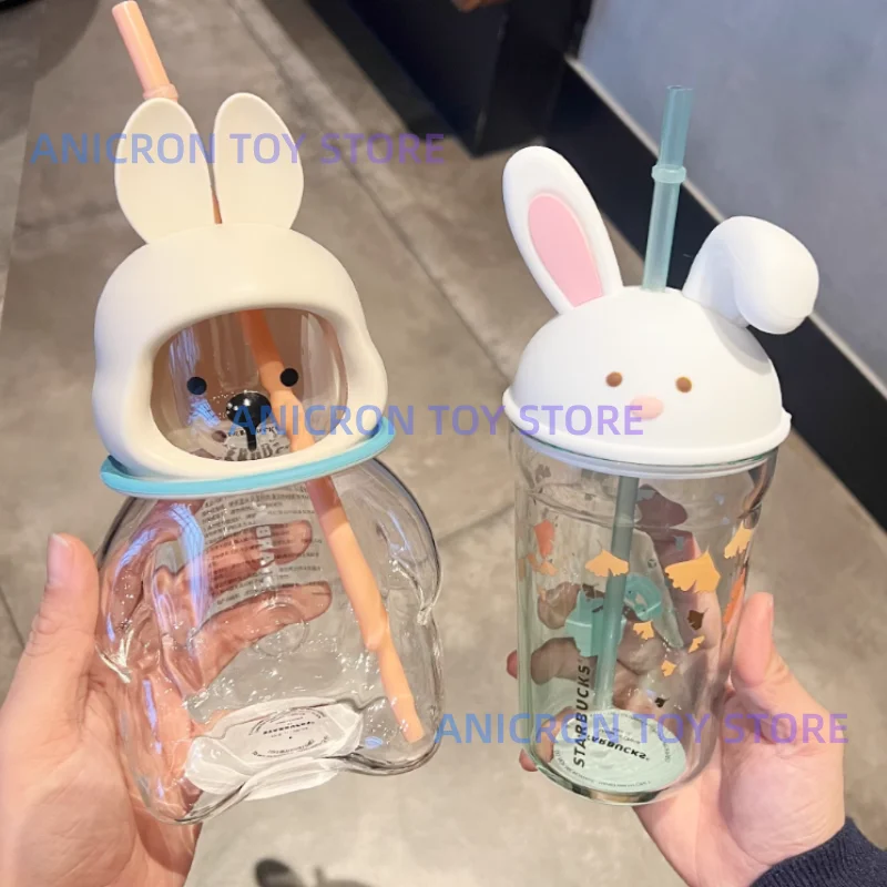 

Новый Bk Full Moon Gathering Moon Rabbit Осенняя луна Милый кролик в форме астронавта Большая емкость 473 мл Стеклянная соломенная чашка