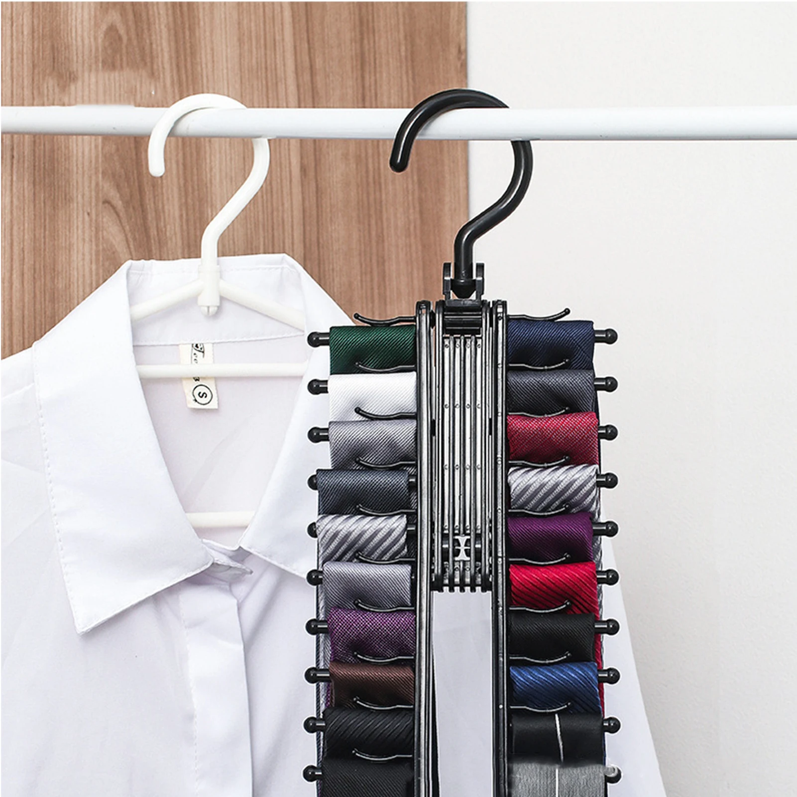 

360 Degree Adjustable Tie Storage Rack Household Belt Silk Scarf Artifact Cabinet Storage Rack Hangers Scarf Tie Belt Storage