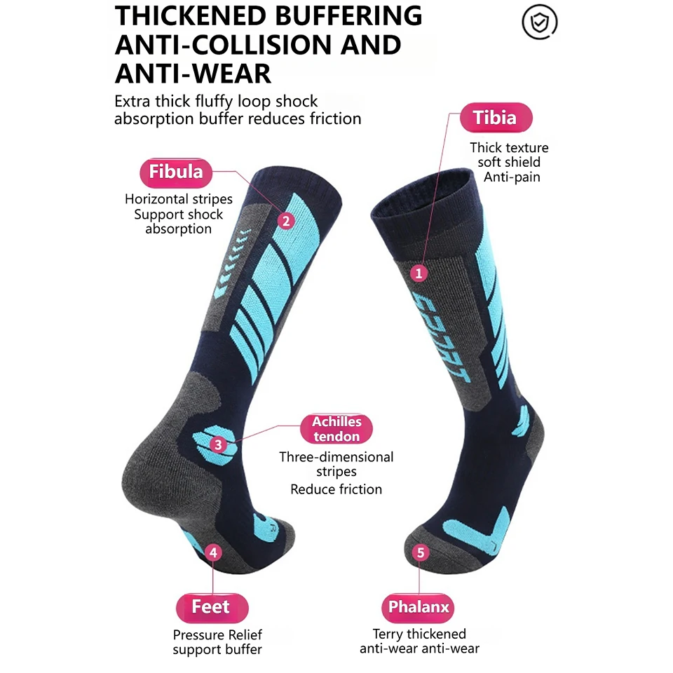 NOFOXO Thickened Thermal Absorb Sport socks High Elastic Snowboarding Cycling Adult Outdoor High Tube Sport socks Men Women
