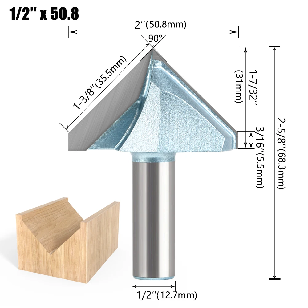 V-Groove Template Router Bit, Limpeza Flush Trim Corner, Redonda Cove Box Bits Ferramentas, 90 graus Shank, 12mm, 1Pc, 1Pc