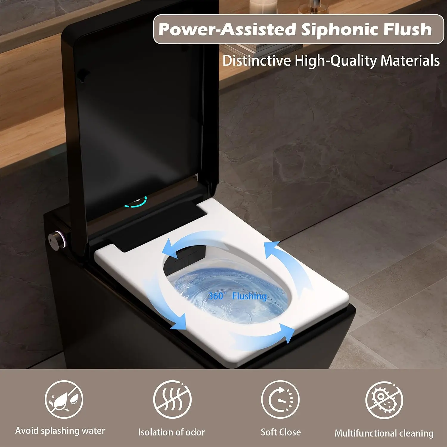 Square Smart Toilet Bidet For Modern Bathroom,Diamond-shaped Sleek Design Elonagted Rectangle 17" Comfort Bowl, Customized image 4