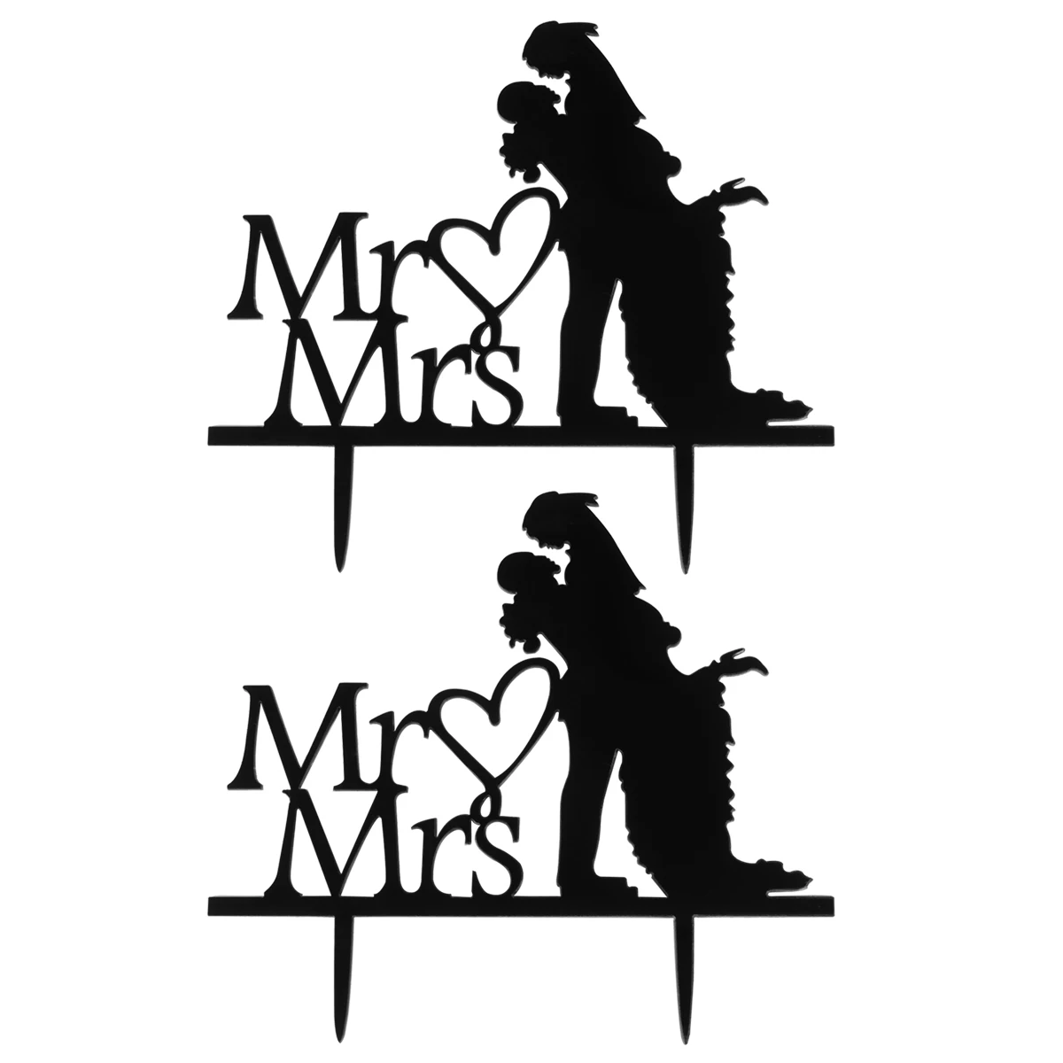 

2 Pcs Cake Insert Acrylic Toppers Commemorate Cupcake Ornament Decoration Black Picks Lovers