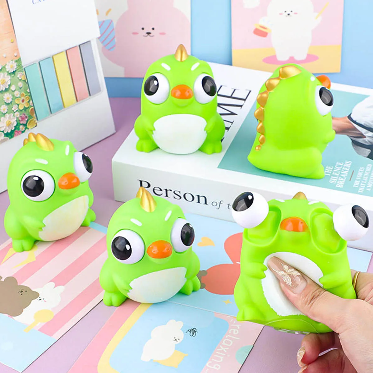Cartoon Animal Eyeball Burst Squeeze Sensory Toy Tyrannosaurus Rex Pinch Squishy Toy Kids Decompression Fidget Funny Gift