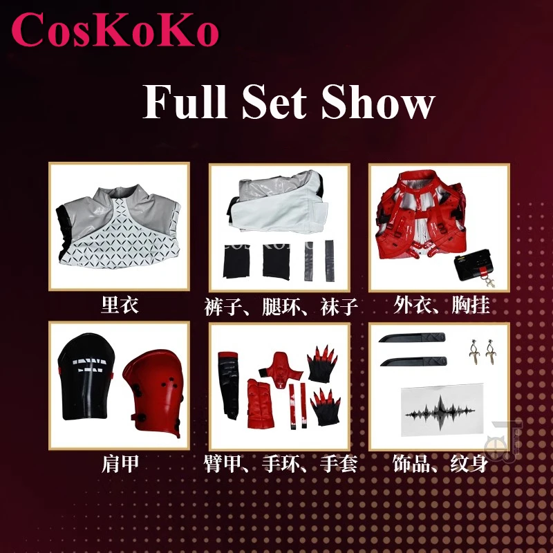 CosKoKo 흉터 코스프레 게임 물결 코스튬 패션 빨간색 유니폼 풀 세트, 할로윈 파티 역할극 의류, S-XXL 신제품