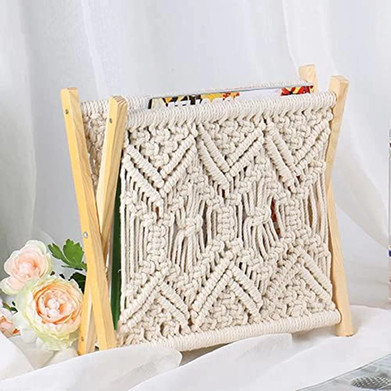 Boho Magazine Rack, Rope Woven Newspaper Rack, Magazine Baskets With Rope Fabric Design, Magazine Holder Storage Easy Install