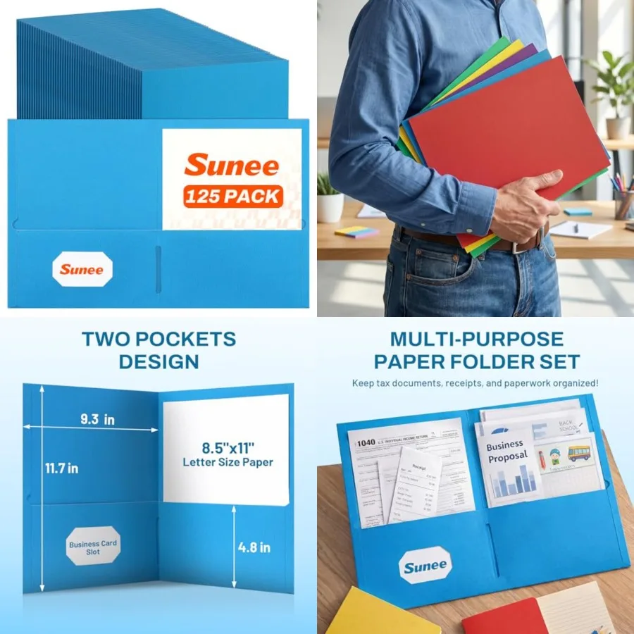 

Folders with Pockets 125 Pack,,2 Pocket Folders Fit Letter Size Paper, Paper File Folder for School Office Home Business