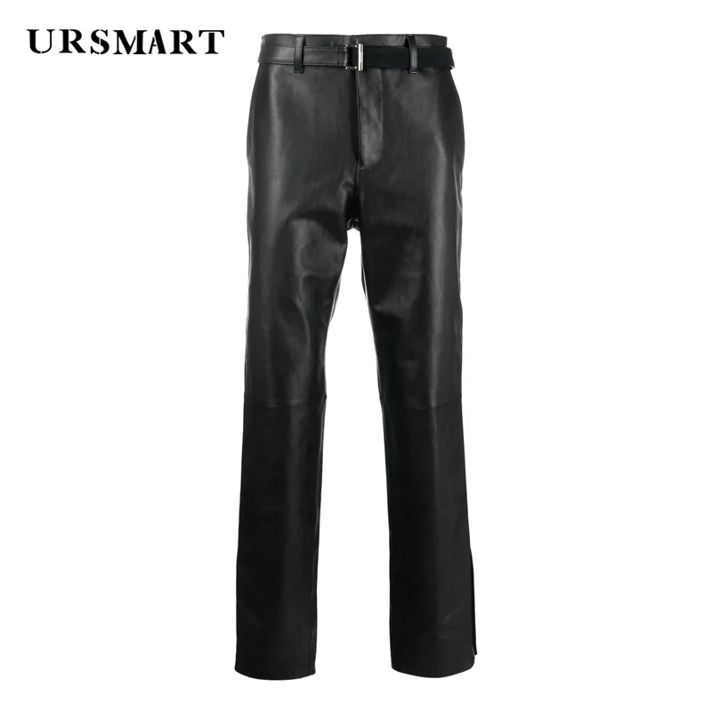 Men's Fashion Black Leather Pants 2024 Spring and Autumn New Product British Fashion Customized Sheepskin Pants for Men