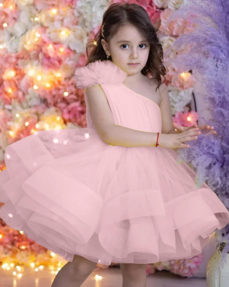 Vestido de princesa de um ombro feminino, Roupas infantis, Roupa Tutu, Vestido de casamento infantil, Festa, Novo, Personalizado