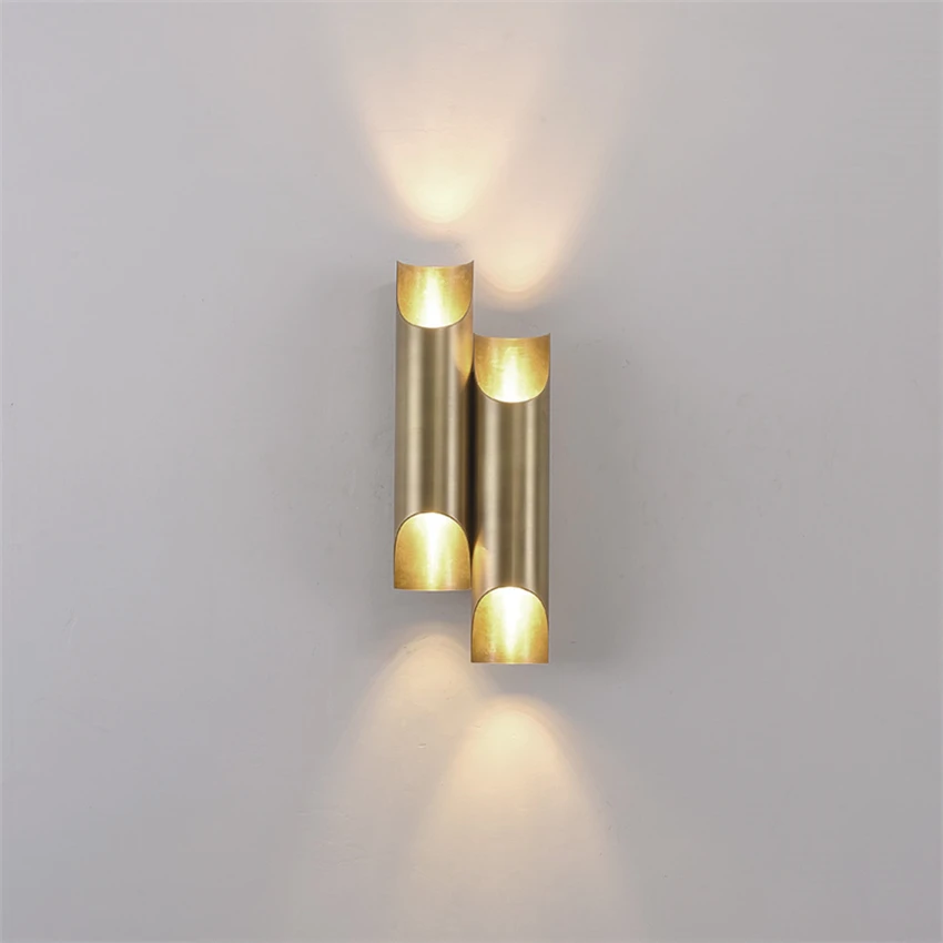 Copper modern double pipe shaped wall lamps Bedroom bathroom mirror headlight aisle LED decorative