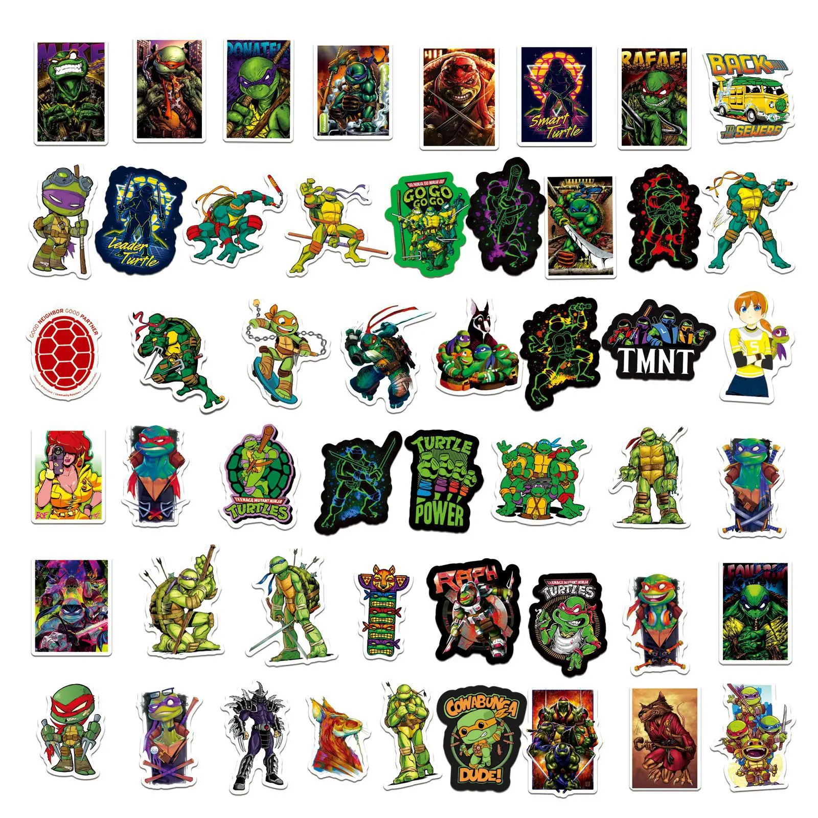 TMNT-pegatinas de personajes de Tortugas Ninja Mutantes adolescentes, 50 piezas, divertidas pegatinas de dibujos animados, estética, portátil,