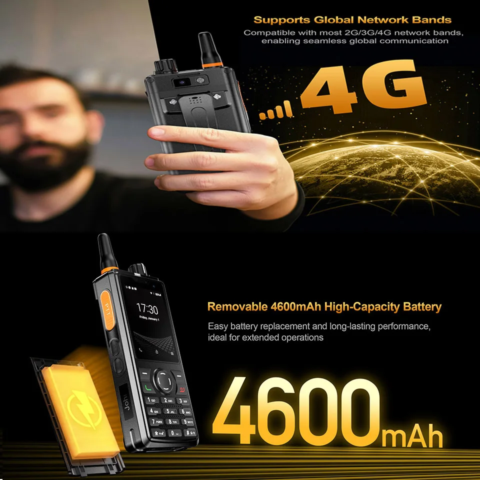 UNIWA F41 4G Rugged Phone Touch Screen POC Walkie Talkie Zello Android 8.1 1GB+8GB 4600mAh 3W Speaker SOS NFC Unlimited Range