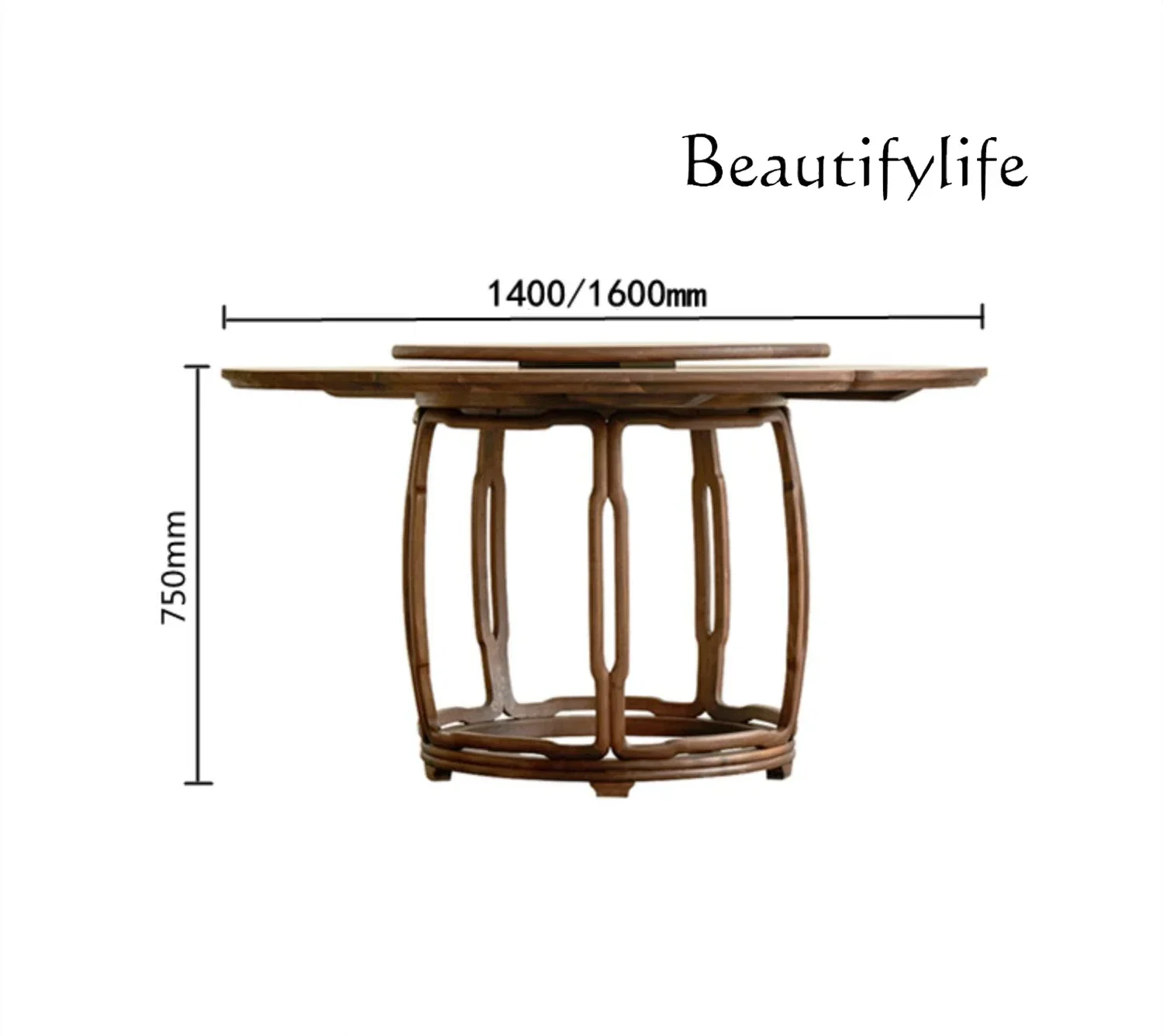 

Chinese round table combination solid wood dining table and chairs light luxury household dining table furniture with turntable