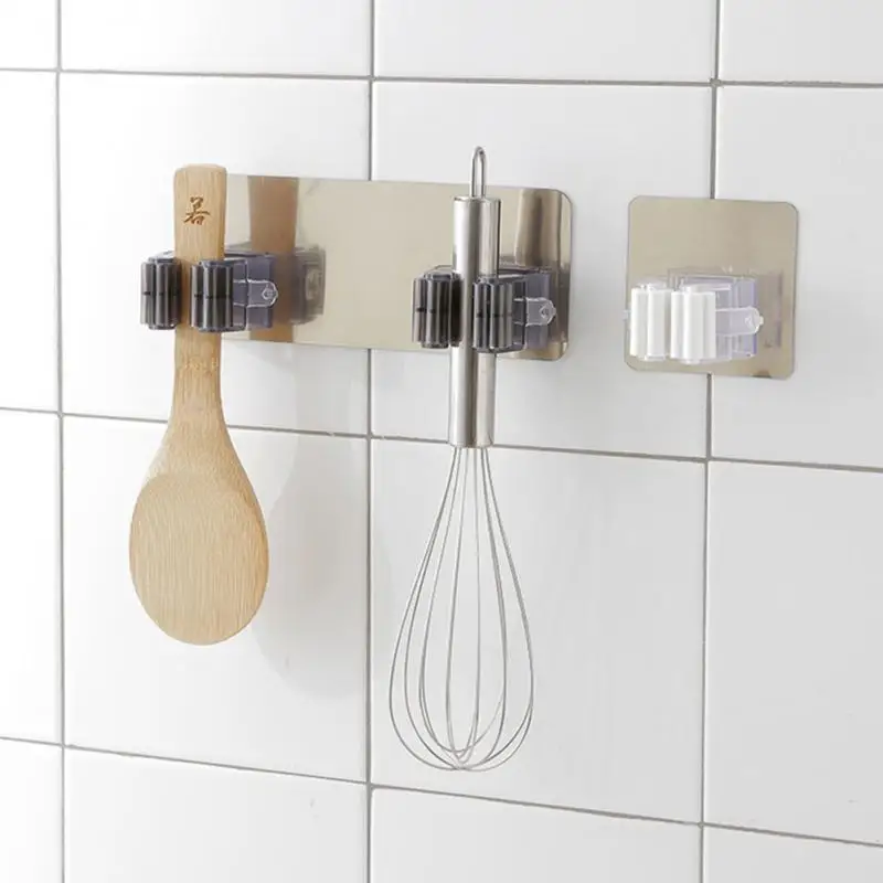 Adhesive Multi-Purpose Hooks Wall Mounted Mop Organizer Holder Rack Brush Broom Hanger Hook Kitchen Bathroom Strong Hooks