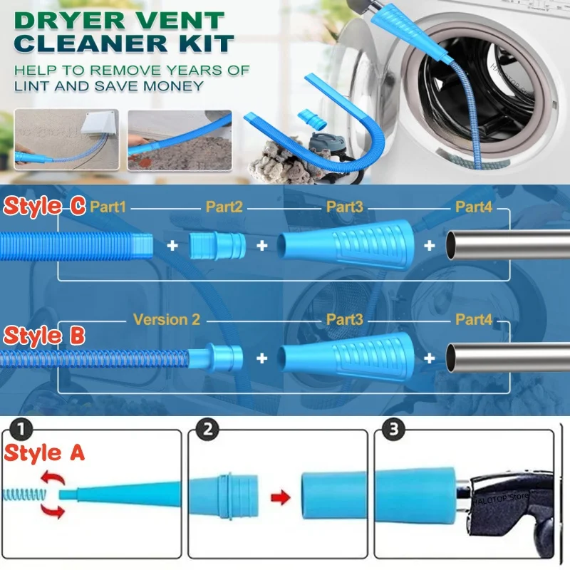 3 tipi Kit di pulizia dello sfiato dell\'essiccatore aspirapolvere attacco del tubo essiccatore dispositivo di rimozione dello schermo della lanugine