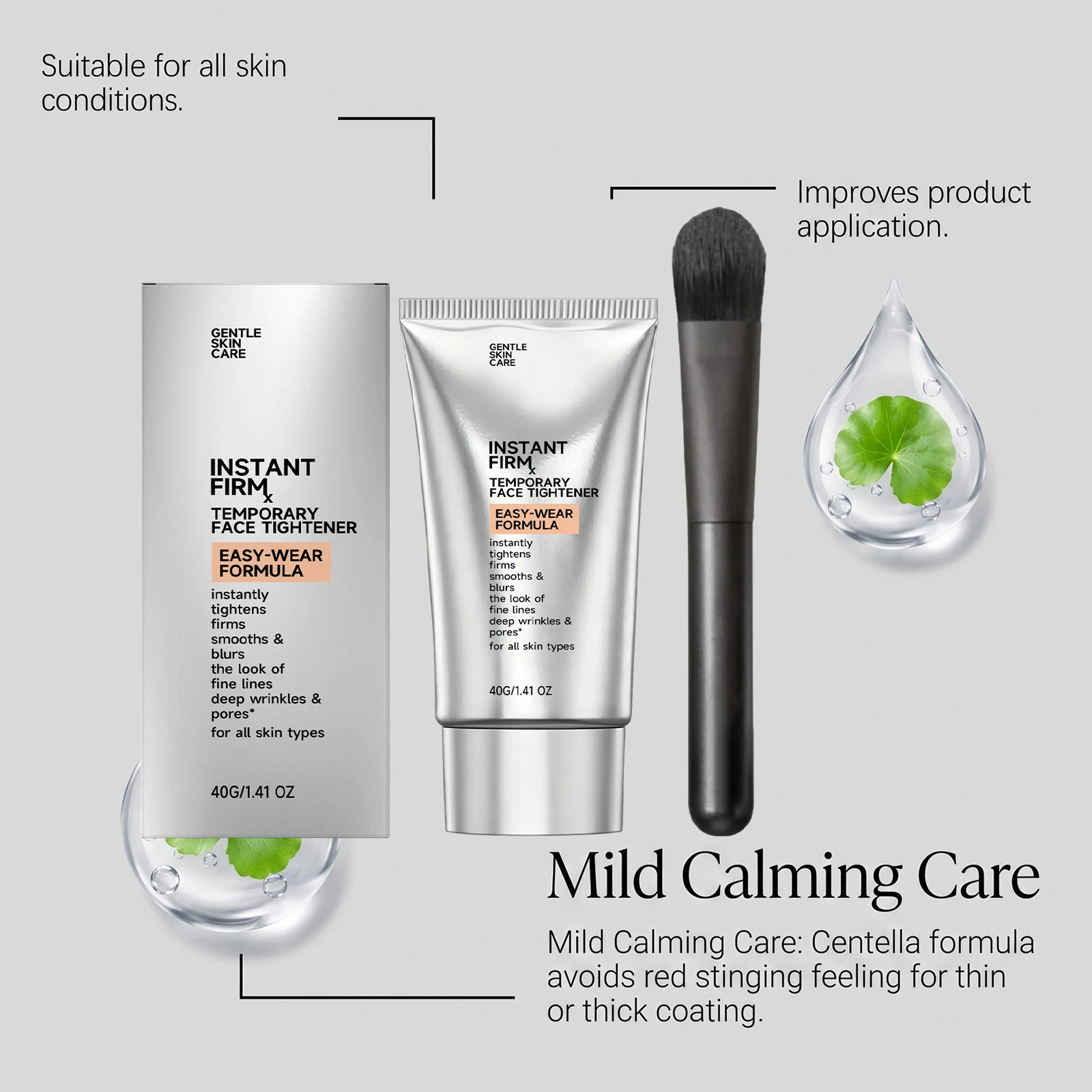 Instant Face Tightener Cream With Brush For Firm Smooth Skin Diminish Fine Lines Fade Wrinkles Refine Visible Pores Facial Care view 5