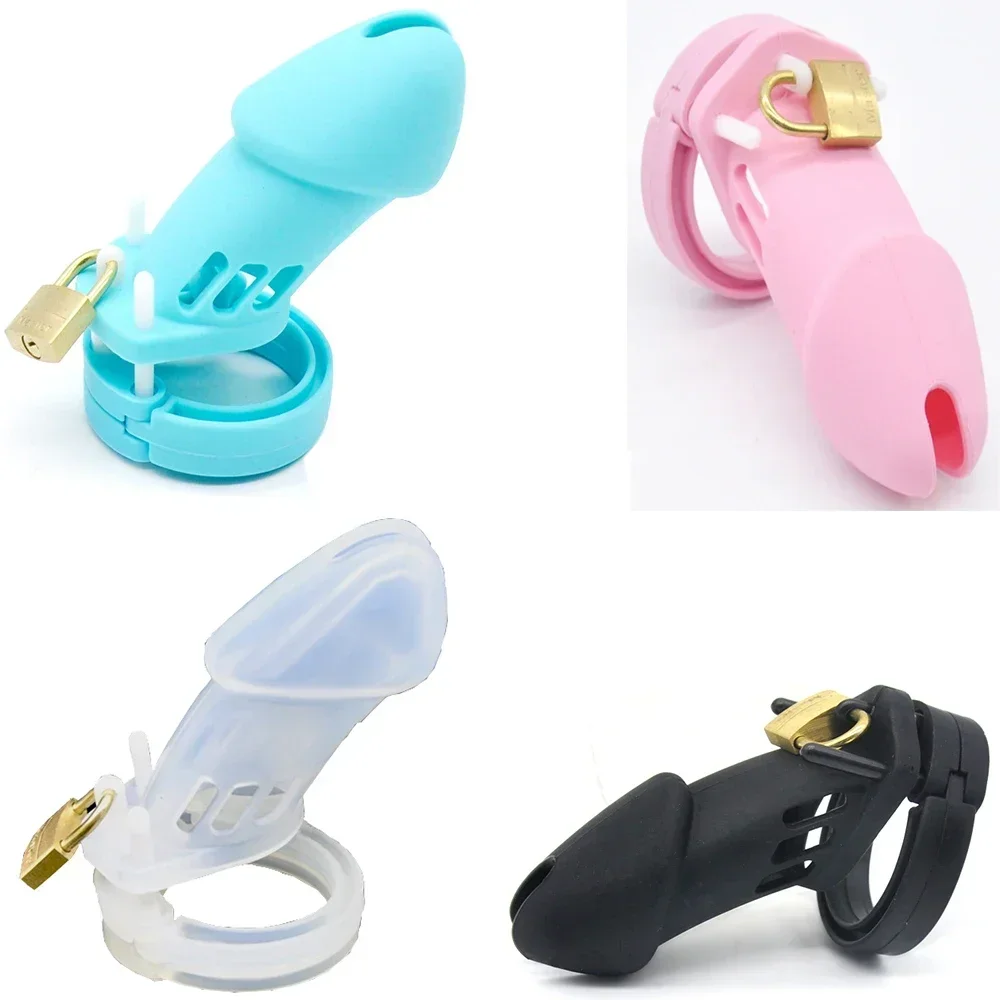 Penis Cage 10*3.5cm Silicone Chastity Cage 5 Free Stuck Ring Lockable Chastity Belt Anel Masculino Cock Ring Sex Toys for Men.