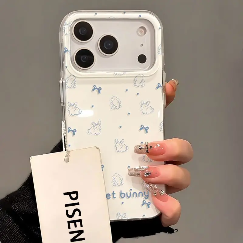 New Trendy Korean Ins Butterfly Rabbit Couple Phone Case For iPhone 17 Air 15 14 13 16Pro 12 11Pro Max Plus Minimalism Y2k Cover