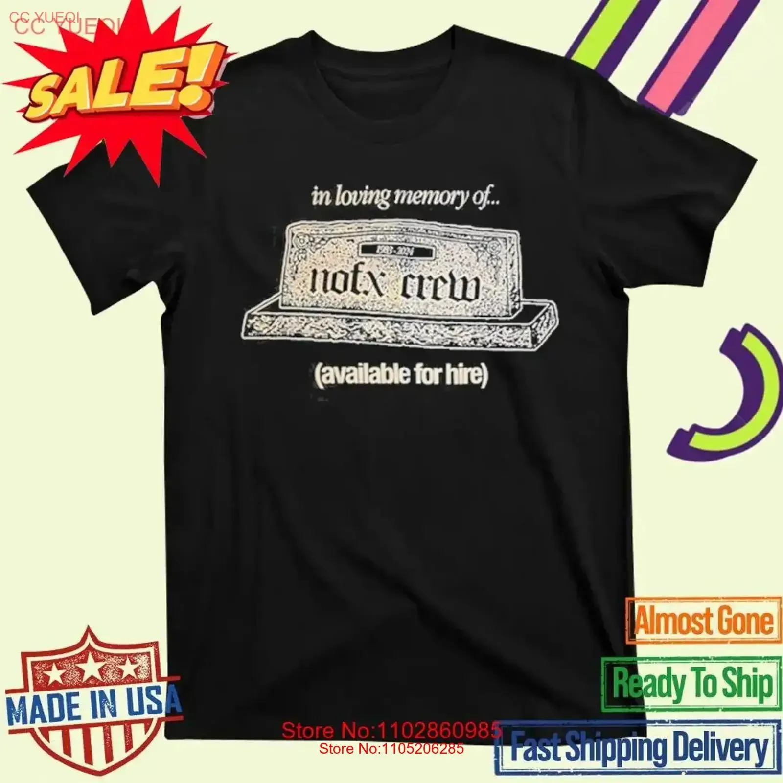 Design NOFX in loving memory of Available For Hire Crem 1983 2024 T Shirt S 5XL vintage Washed Top For Everyday Wear Unisex