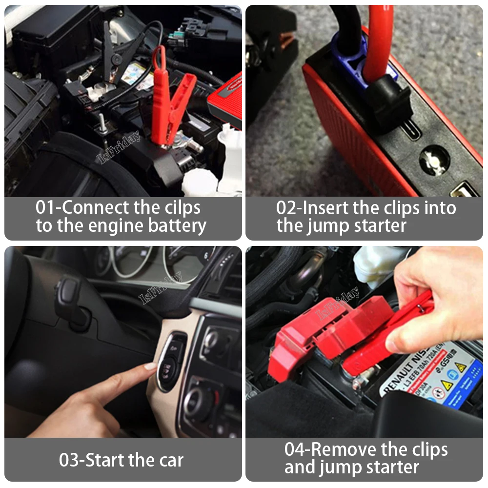 12V Car Jump Starter 22000mAh Power Bank Auto Starting Device 600A Car Battery Booster Emergency Buster Jump Start Cable