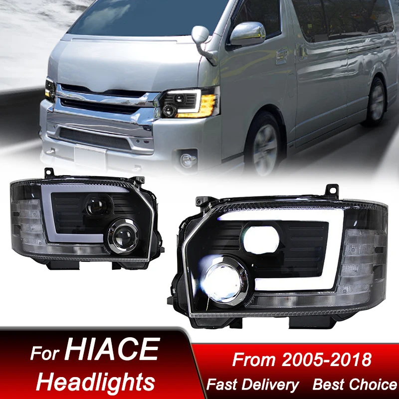 

Автомобильные светодиодные фары для Toyota HIACE 2005-2018, полностью светодиодные фары в сборе, обновление, комплект аксессуаров для линз проектора с высокой настройкой