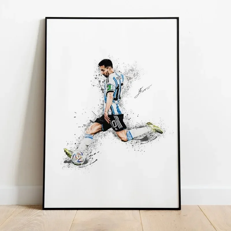 Abstract Watercolor Athlete Poster Print Lionel Messi Mbappé and Neymar Canvas Painting Wall Art for Living Room Home Decor