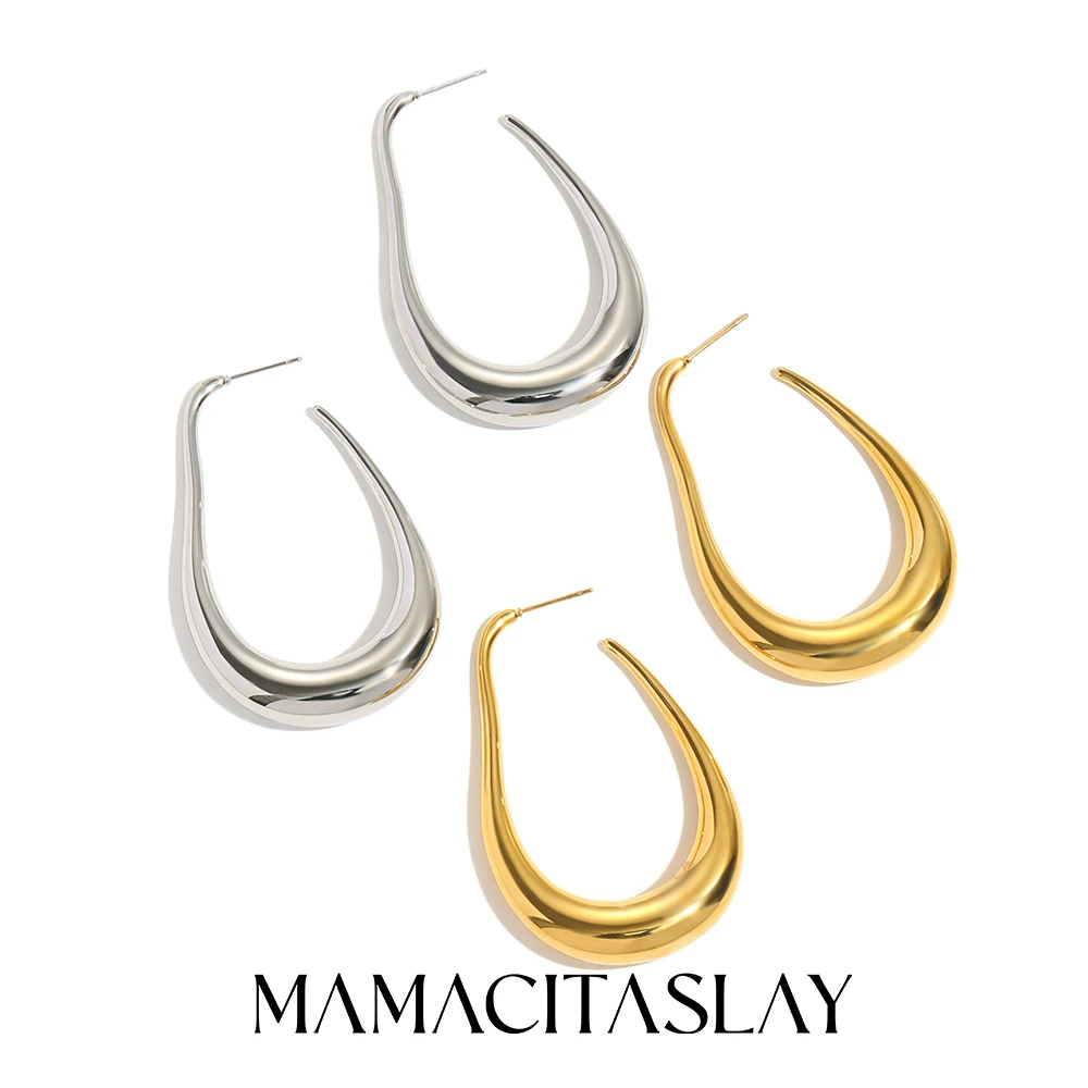 MamacitaSlay Brincos de argola ocos em formato de pêra, exclusivos, exagerados, banhados a ouro 18K, joias à prova d'água para festa feminina