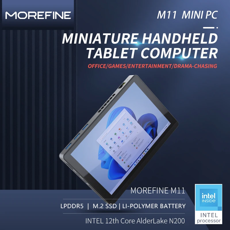 MOREFINE 12. generacji Intel N200 7-calowy Mini PC Windows 11 WiFi6 BT5.2 16GB/512G Ekran dotykowy 4K Tablet PC 3400mAh Mini Desktop Host