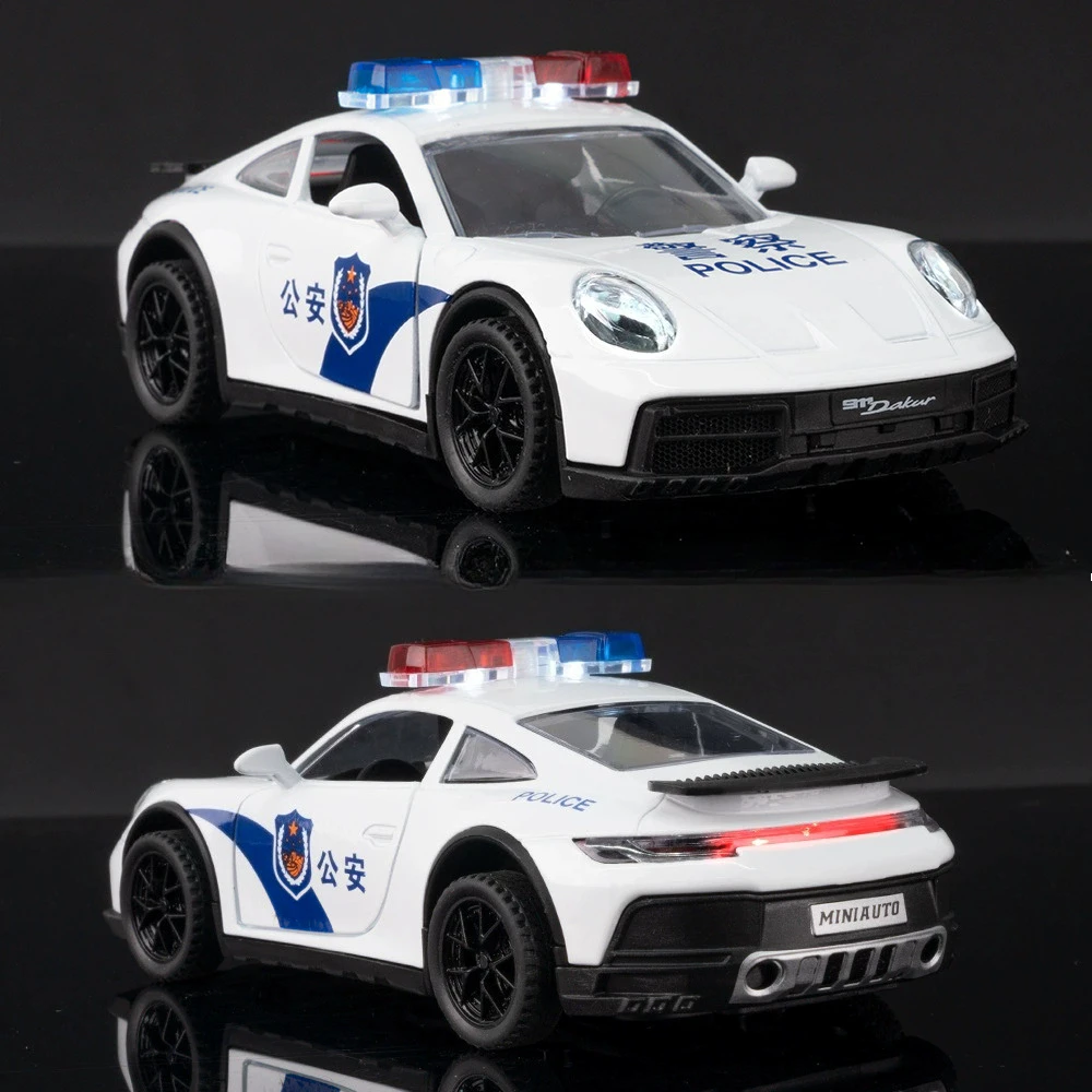 1:32 911 داكار سيارة شرطة لعبة مجسمة سبيكة الجسم ضوء الصوت التراجع الأبواب مفتوحة نماذج السيارات الرياضية لعب الأولاد هدايا عيد الميلاد
