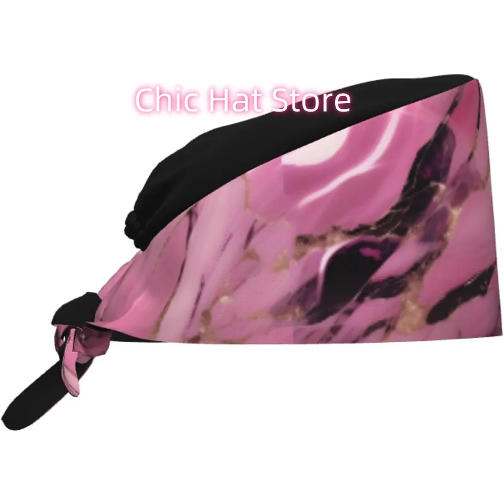

Breathable Work Hat Pink Marble Texture Printing for Chef, Nursing, Spa, Facial Care, Fitness