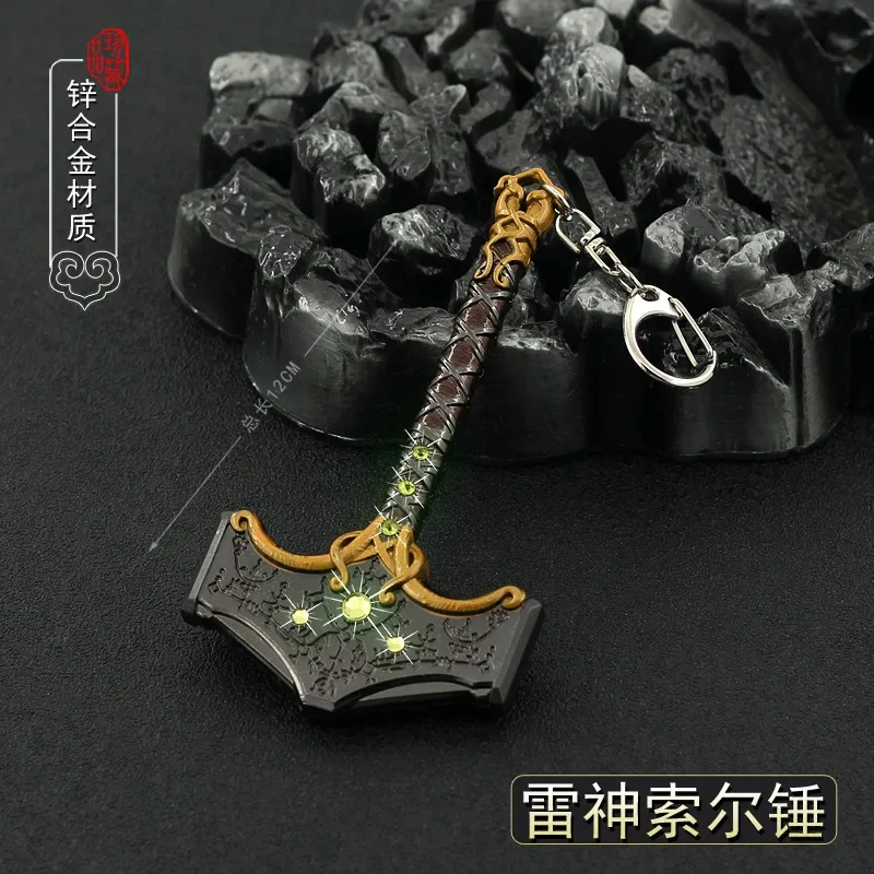 God of War Jogo Periférico Thor's Hammer Ragnarok Full Metal Zinc Alloy Arma Fria, Modelo Replica, Decoração Miniatura Brinquedos, 12cm