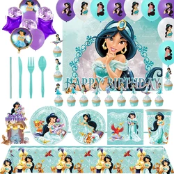 Suministros de decoración de fiesta de cumpleaños con tema de Aladdín de princesa Jasmine, cubiertos desechables, Fondo de globo, regalo de Baby Shower para niña