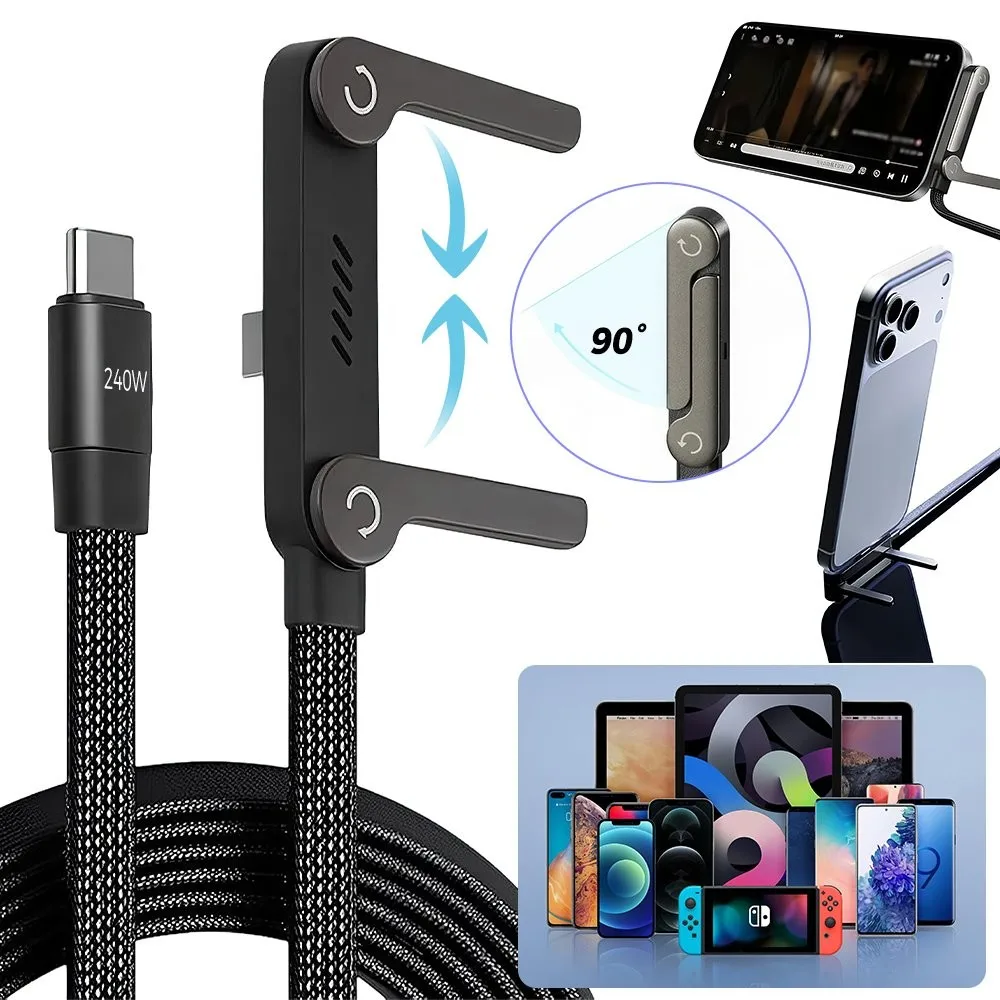 240W Super Fast Charging, 2 in 1 Invisible Holder Charger Cable with Phone Stand