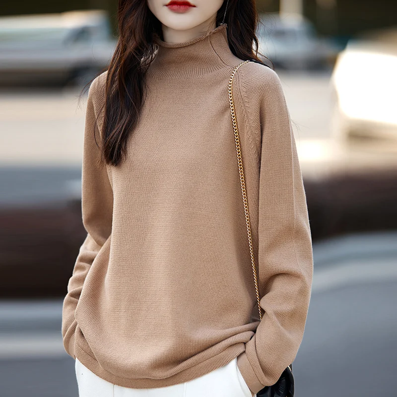 Cotton Sweater Women Elegent Turtleneck Curl Up Sweater Autumn Winter Fashion Korean Long Sleeve Top Knit Female Pullover Jumper