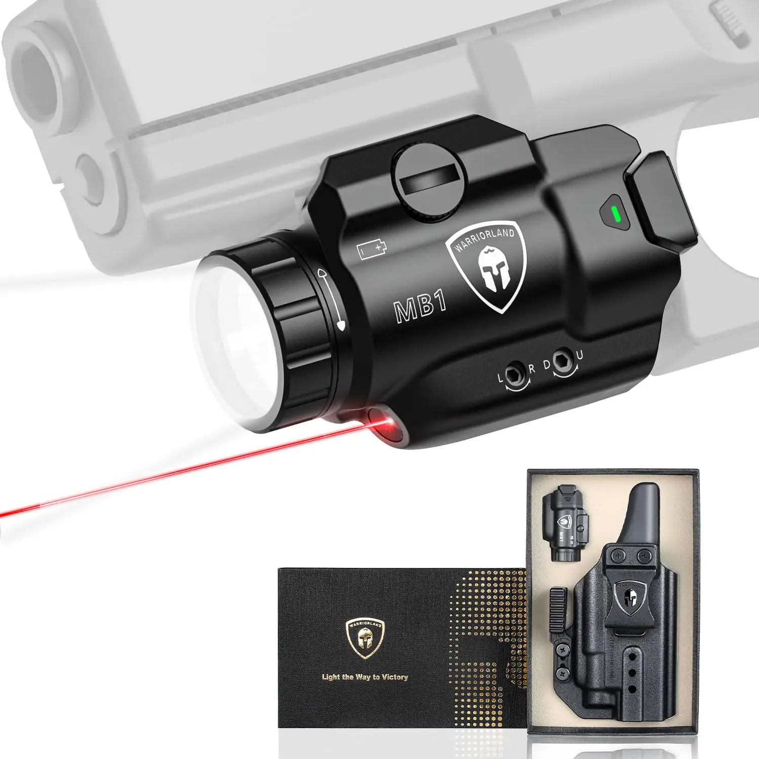 Red Laser & White LED Combo with Glock 17/19 Claw Holster Right500 Lumens MB1 Portable Universal Rail Mounted Weapon Light