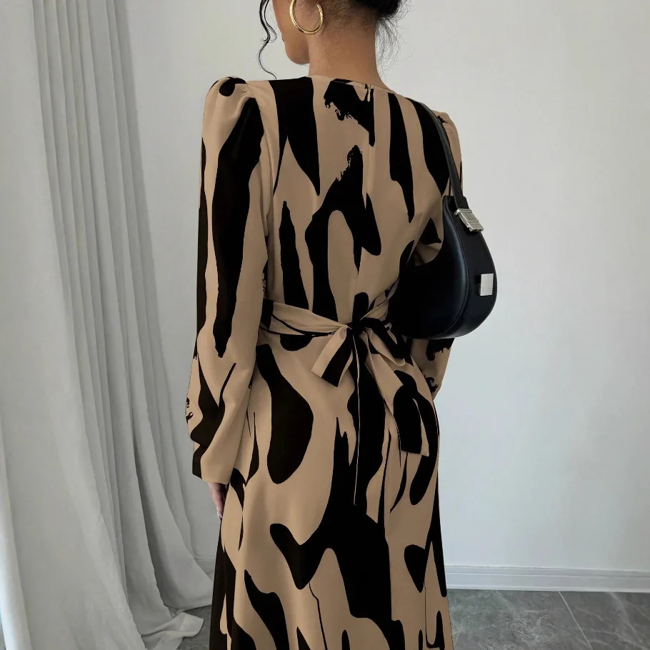 spring autumn women's Party Evening Dress Fashion A-Line Casual loose leopard print elegant Dresses belt Maxi bodycon dress lady