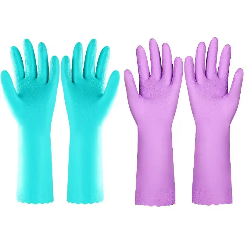 

Reusable Dishwashing Cleaning Gloves with Latex free, Cotton lining,Kitchen Gloves 2 Pairs,Purple+blue