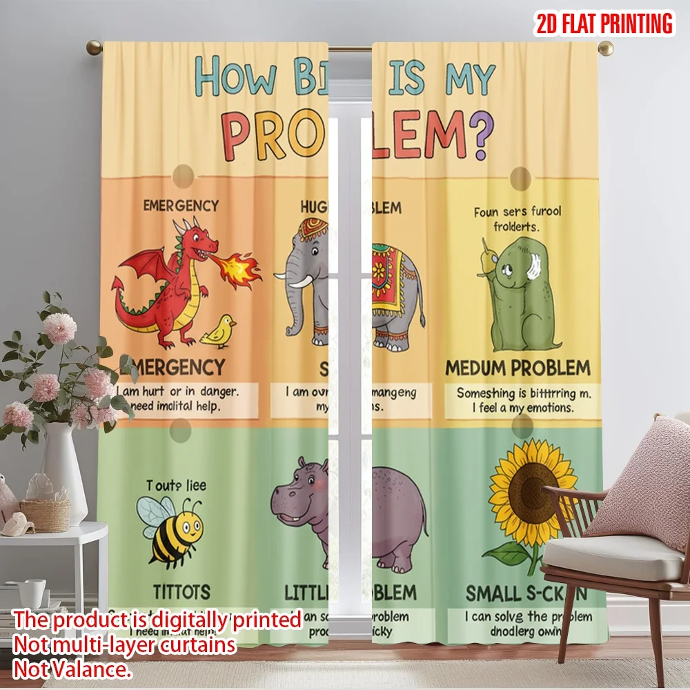 

2pcs 2D flat printing Window Treatment Curtains How big is my problem dragon elephant bee sunflower Polyester Without