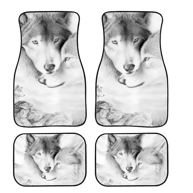 Wolf Print Universal Durable Car Mats Polyester Easy Clean Comfort Front & Rear Cars Floor Mat For VW Honda Civic