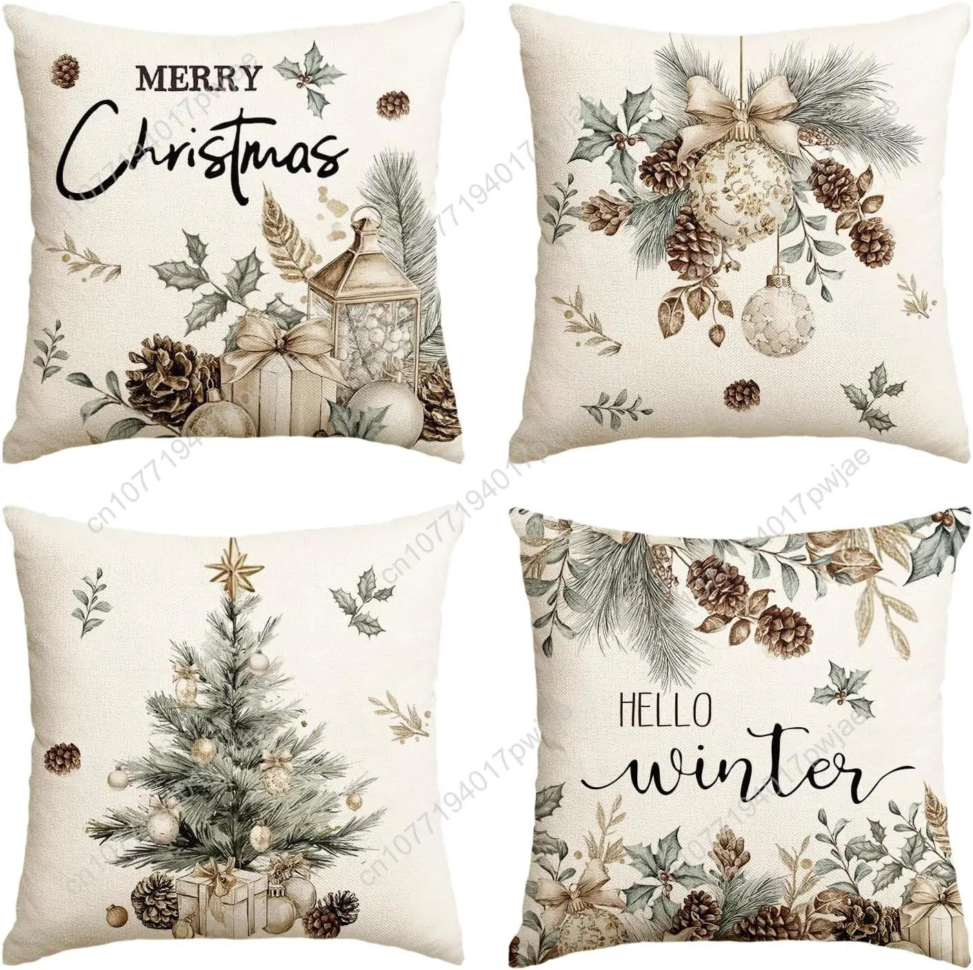 

AVOIN colorlife Merry Christmas Trees Pine Needle Pinecone Throw Pillow Covers, 18 x 18 Inch Xmas Balls Hello Winter Holiday Cus